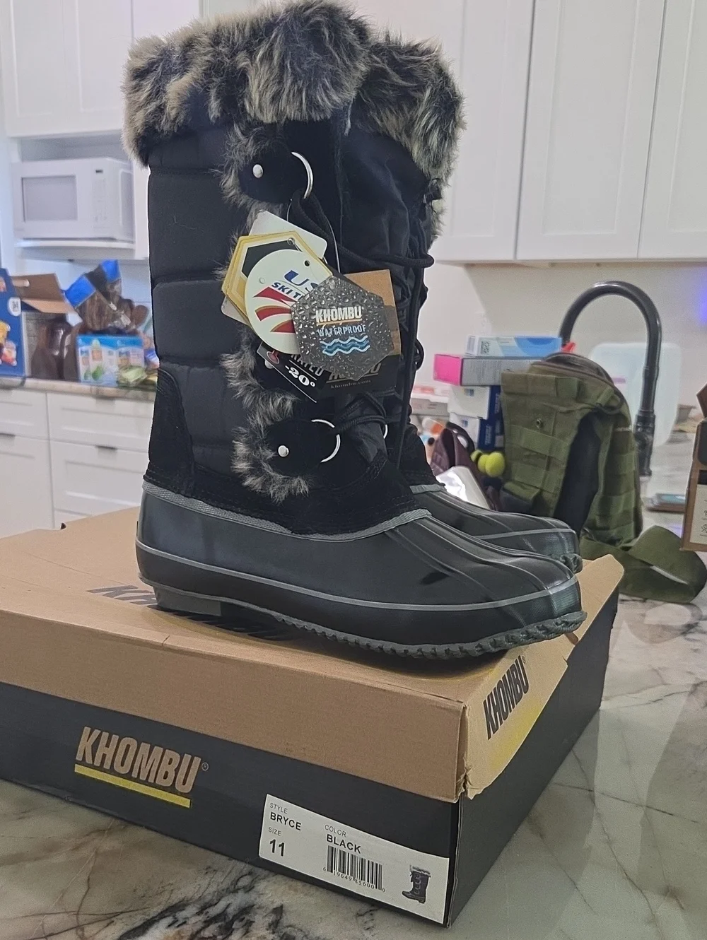 Khombu Black Faux Fur-Trim Winter Boots